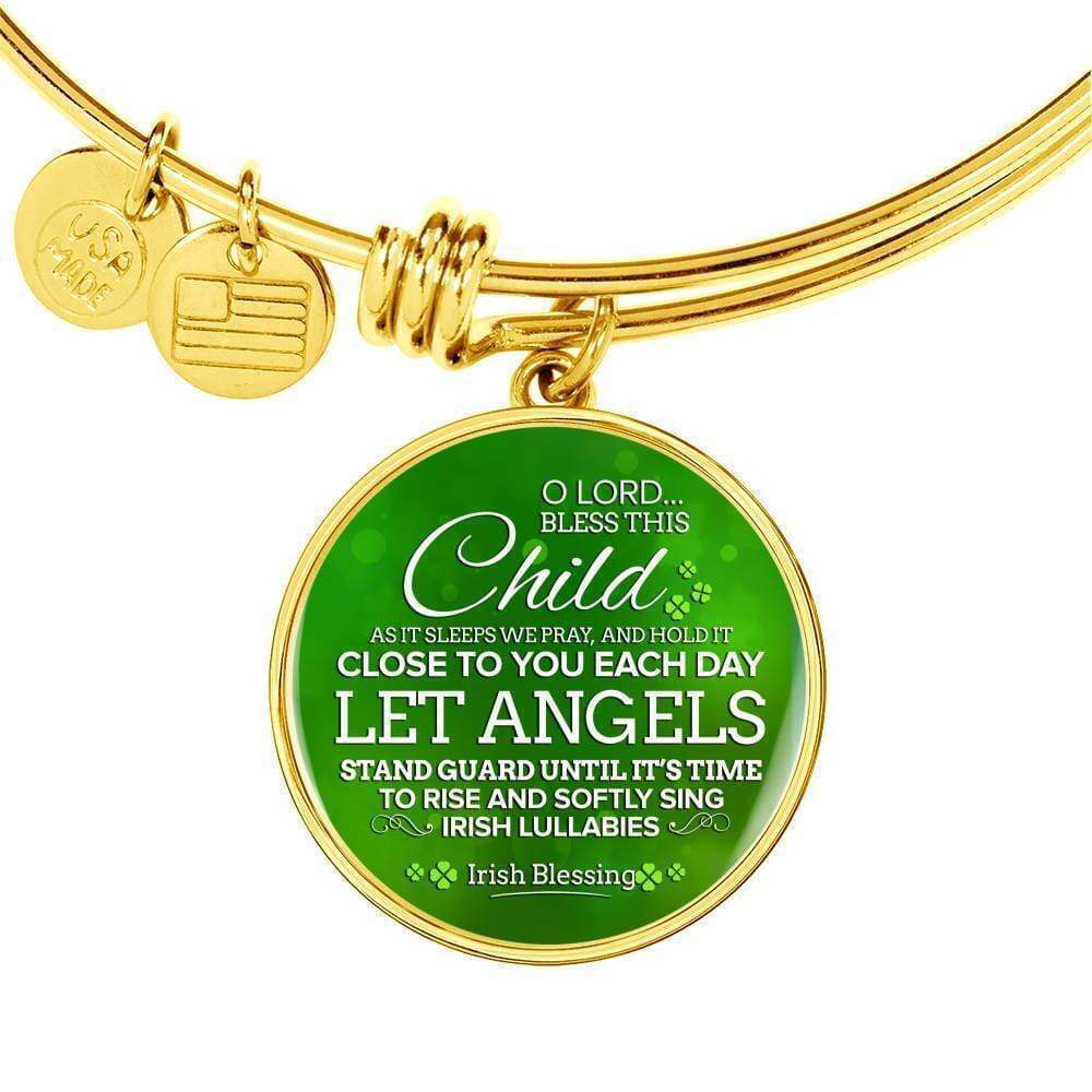 Bless This Child Personalized Engraved Gold Circle Bangle Bracelet Custom Nam